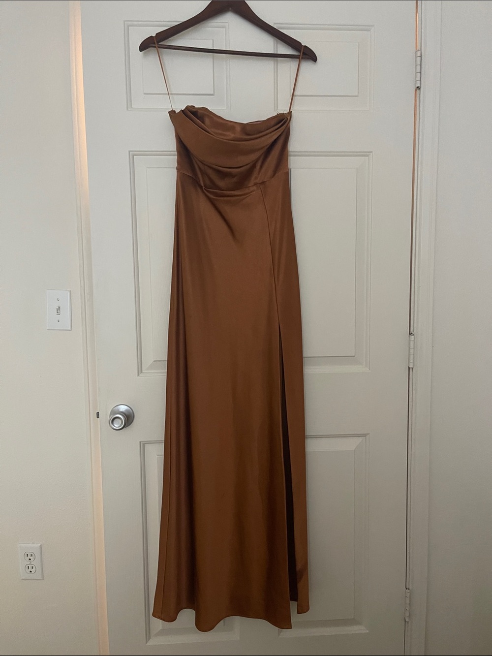 Birdy Grey Copper-Brown Satin Strapless Slip Gown